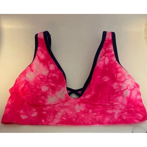 Danskin Now Hot Pink Print Bralette Navy Trim 24B - Picture 1 of 4